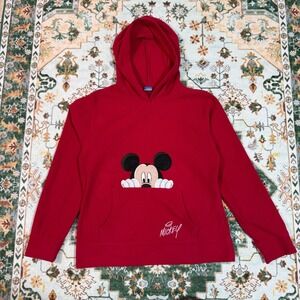 Mickey Mouse Hoodie Mens Red Pullover Graphic Sweatshirt Pocket
